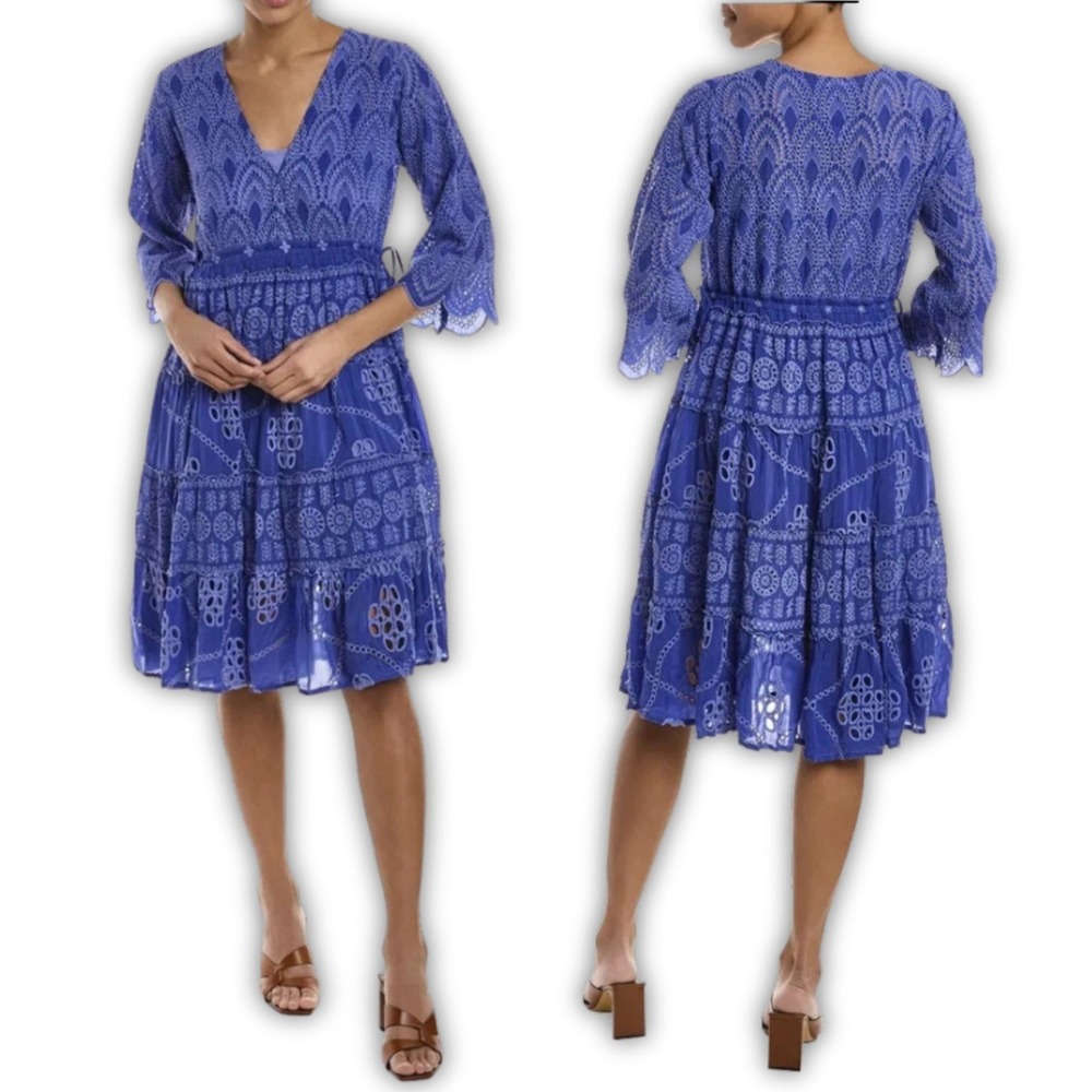 NEW Johnny Was Bluebelle Eyelet Embroidered Tiered Dress Blue 2X Boho NWT - Picture 2 of 12